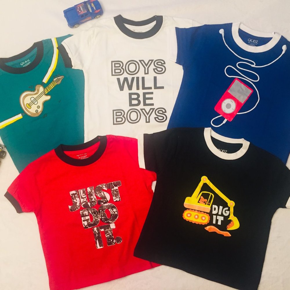 Boys Size 4 Years T Shirt Set   5 Graphic T Shirts 100% Cotton NEW